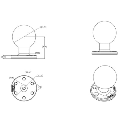 RAM® Large Round Plate with 6-Hole Pattern and Ball - E Size - RAM-E-202U-SYM1
