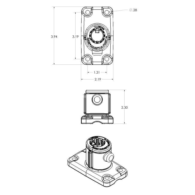 RAM® Universal Adapt-A-Post™ 4-Hole Drill-Down Base - RAP-AAPUDU - OC Mounts