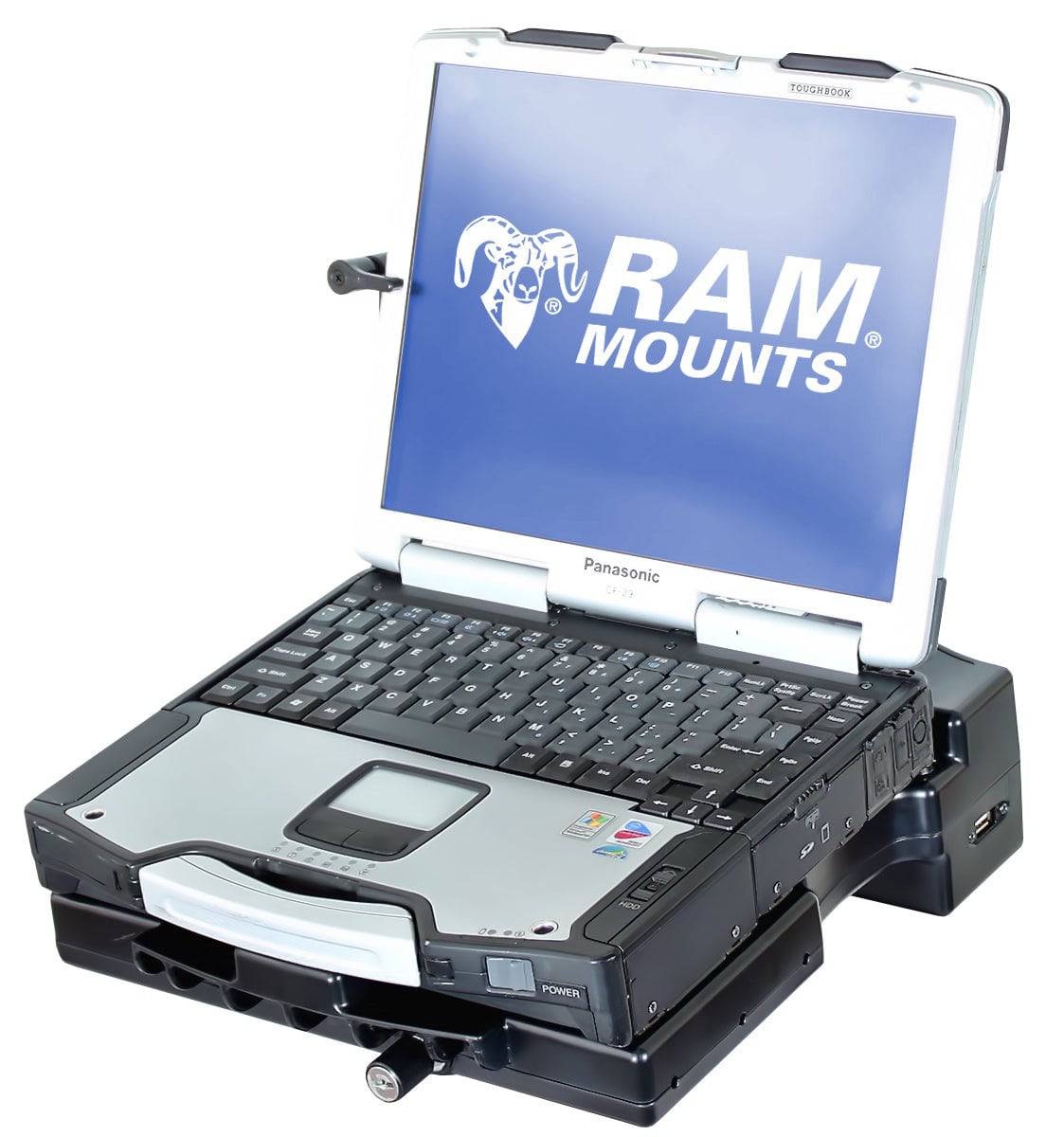 RAM Composite Tough-Dock Powered Cradle w/Port Rep, ROUND ADAPTER BASE for Toughbook 31 - RAM-234-PAN1PB - OC Mounts