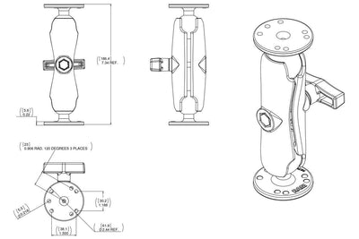 RAM C Size 1.5" Ball Mount with 2/2.5" Round Plate AMPs Hole Pattern - RAM-101U - OC Mounts