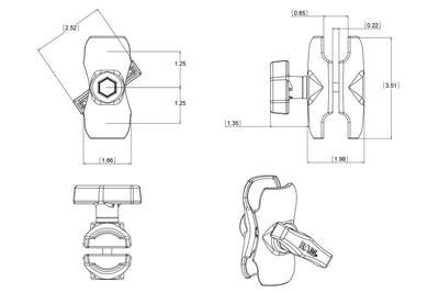 RAM Short Double Socket Arm for C Size 1.5" Balls - RAM-201U-B - OC Mounts