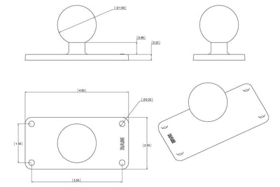 RAM C Size 1.5" Ball on Rectangular Plate with 1.5" x 3.5" 4-Hole Pattern - RAM-202U-24 - OC Mounts