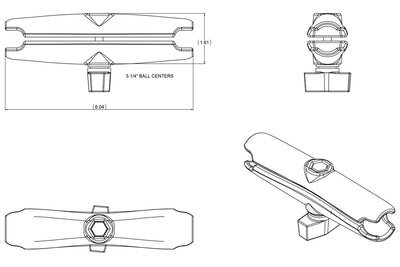 RAM Long Length Double Socket Arm for B Size 1" Balls - RAM-B-201U-C - OC Mounts