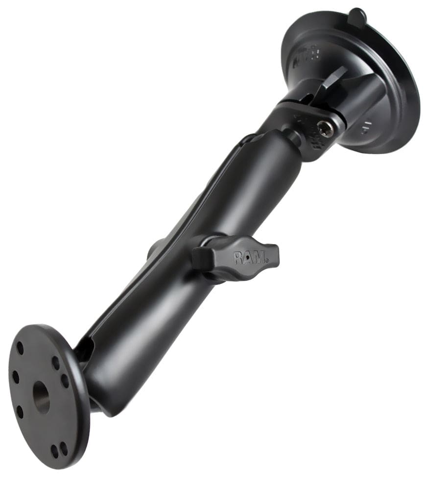 RAM Twist-Lock™ Suction Cup Mount with Long Double Socket Arm and 2.5" Round Base that contain the AMPs hole pattern - RAM-B-166-C-202U - OC Mounts