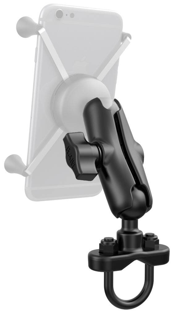 RAM Handlebar U-Bolt Base with 1" Ball & Medium Double Socket Arm for Rails from 0.5" to 1.25" in Diameter - RAM-B-149Z-QU1U - OC Mounts