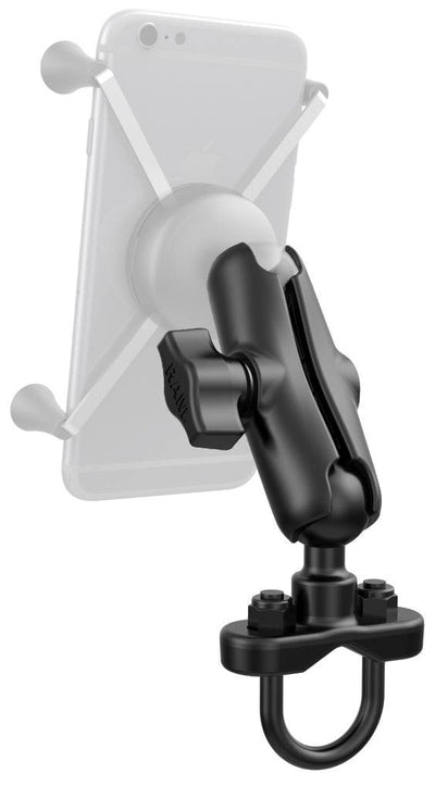 RAM Handlebar U-Bolt Base with 1" Ball & Medium Double Socket Arm for Rails from 0.5" to 1.25" in Diameter - RAM-B-149Z-QU1U - OC Mounts