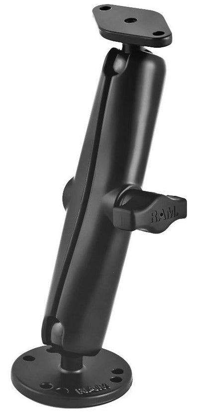 RAM 1" Ball Flat Surface Mount with Long Double Socket Arm, 2.5" Round Base & Diamond Base - RAM-B-138U-C - OC Mounts