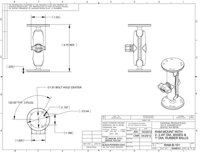 RAM Flat Surface Marine Electronic "LIGHT USE" Mount for the Garmin Striker 4 Series - RAM-B-101-G4 - OC Mounts