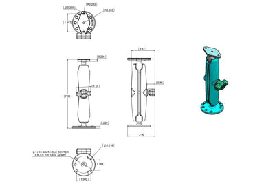 RAM 1" Ball Flat Surface Mount with Long Double Socket Arm, 2.5" Round Base & Diamond Base - RAM-B-138U-C - OC Mounts