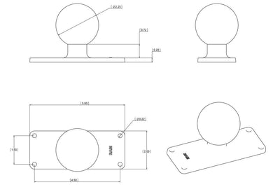 RAM D Size 2.25" Ball on Rectangular Plate with 1.5" x 4.5" 4-Hole Pattern - RAM-D-202U-25 - OC Mounts