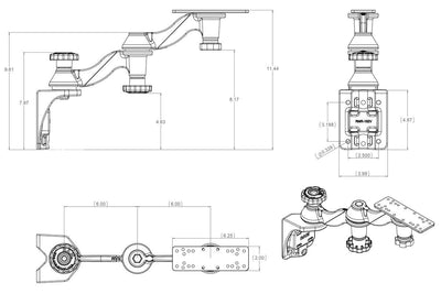 RAM Double 6" Swing Arms with 6.25" X 2" Rectangle Base and Vertical Mounting Base - RAM-109V-1U - OC Mounts