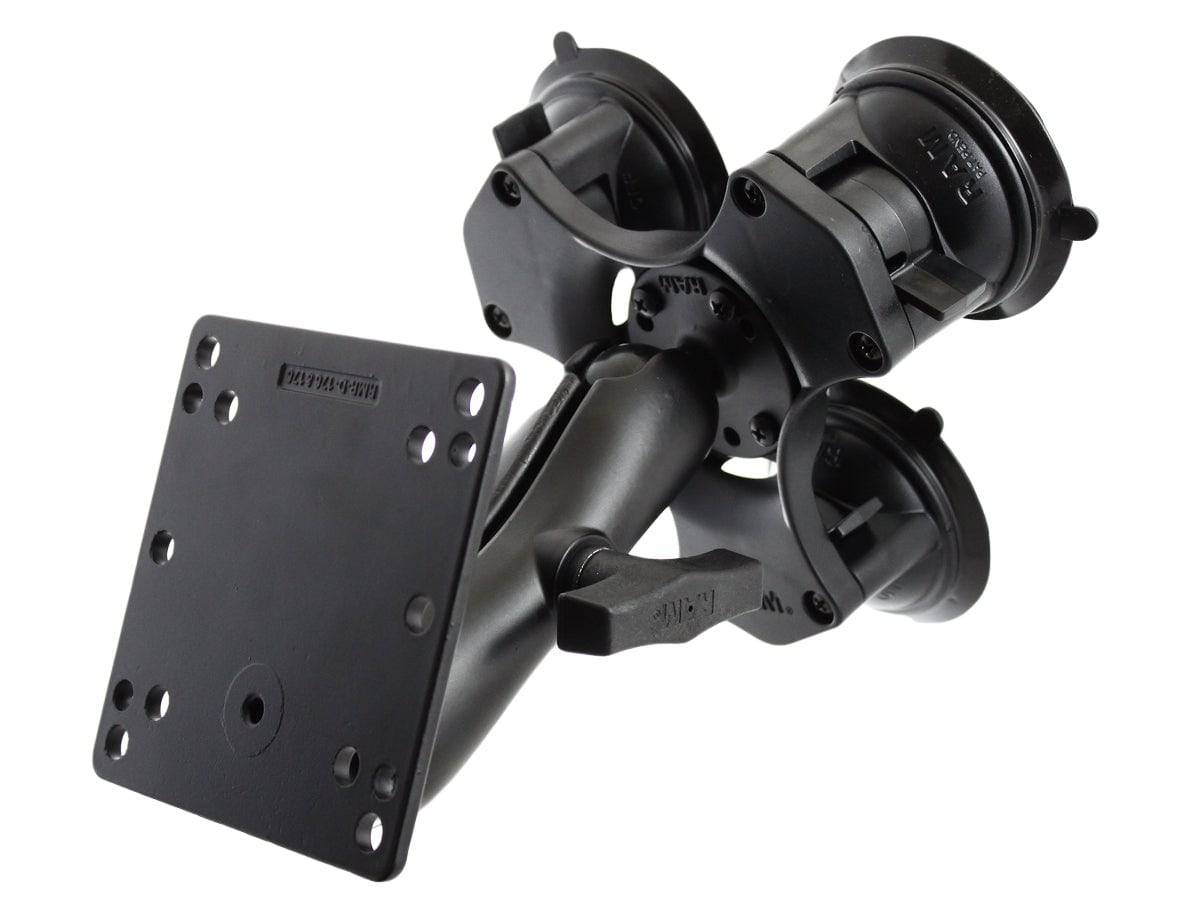 RAM Triple Suction Cup Base with Medium Length Double Socket Arm & 4.75" Square Base (VESA 75mm and 100mm Hole Patterns) - RAP-365-101-246U - OC Mounts