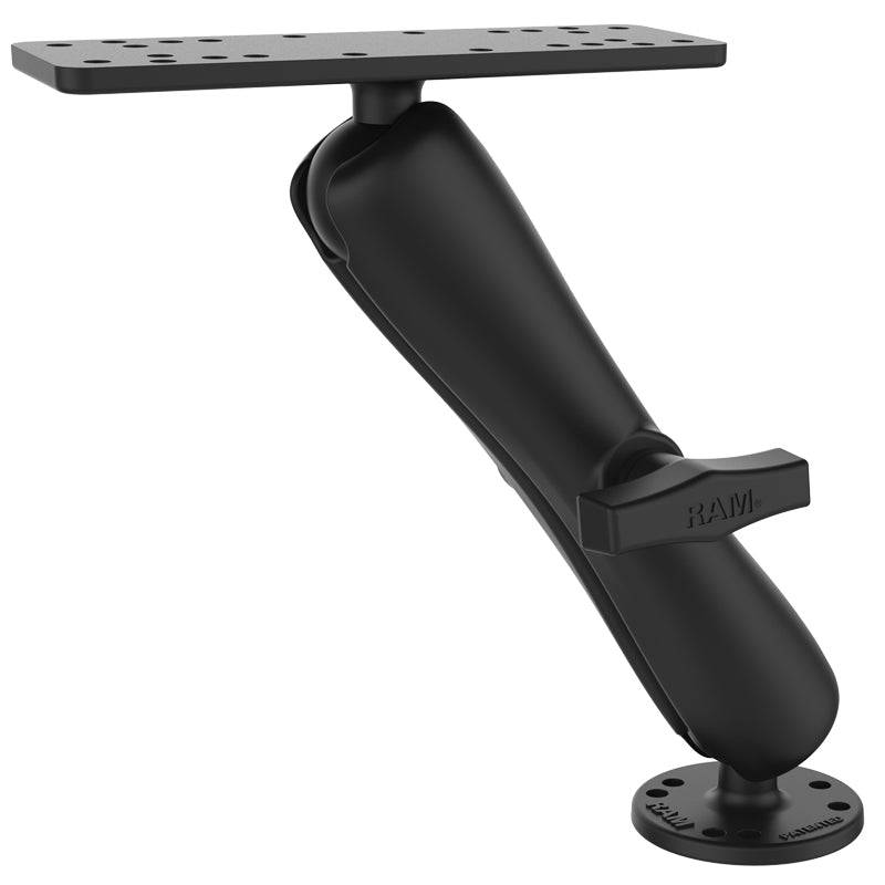 RAM 1.5" Ball Mount with 6.25" X 2" Rectangle Base, LONG LENGTH Double Socket Arm & 2.5" Round Base AMPs Hole Pattern - RAM-111U-D - OC Mounts