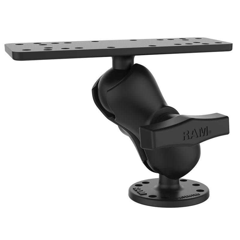 RAM 1.5" Ball Mount with Short Double Socket Arm, 6.25" X 2" Rectangle Base & 2.5" Round Base AMPs Hole Pattern - RAM-111U-B - OC Mounts
