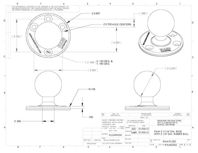 RAM 3.68" Diameter Round Plate with D Size 2.25" Ball & Steel Reinforcement - RAM-D-202U-IN1 - OC Mounts