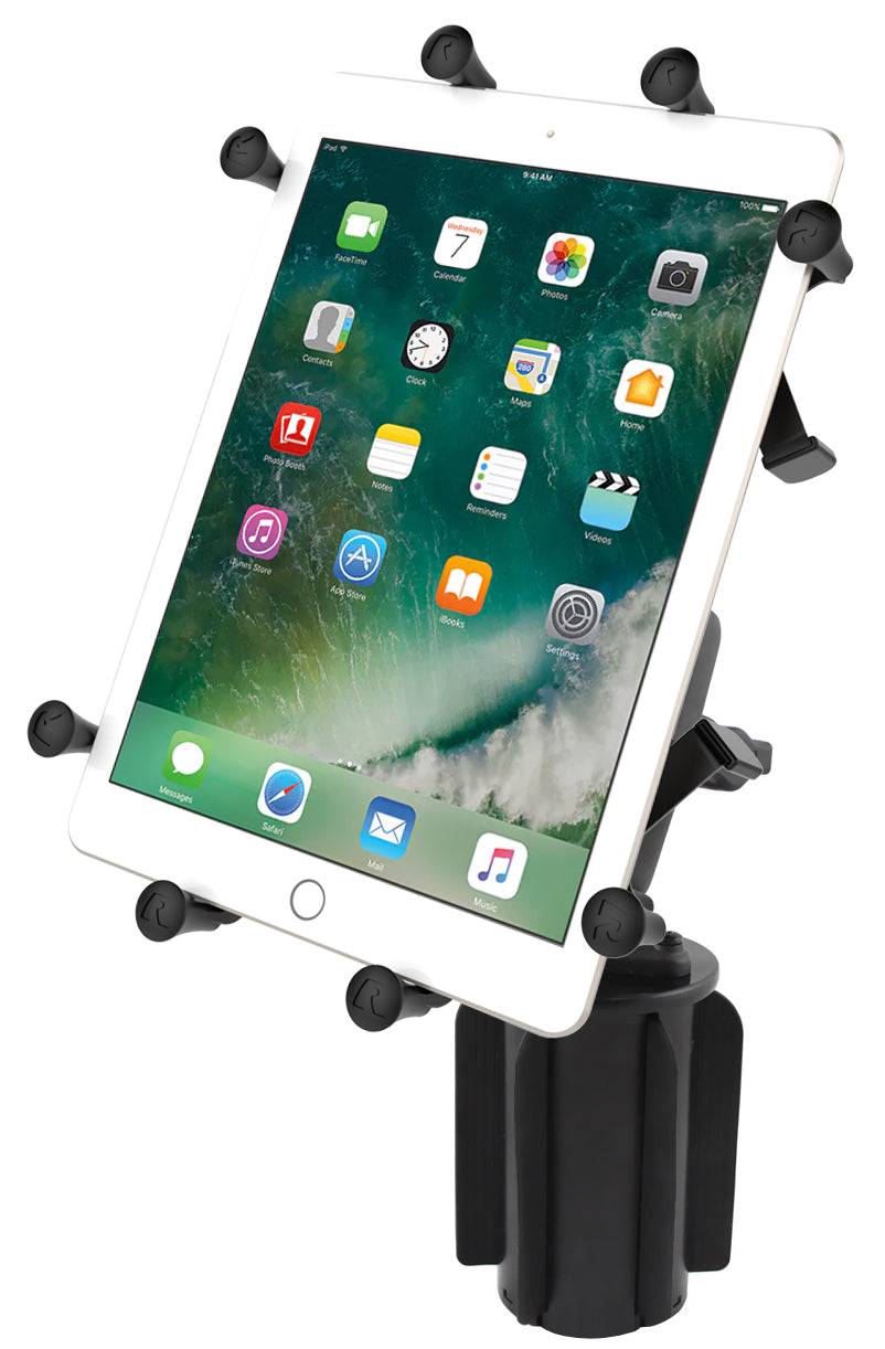 RAM-A-CAN™ II Universal Cup Holder Mount with Double Socket Arm & Universal RAM® X-Grip® Cradle for 10" Large Tablets - RAP-299-3-UN9U - OC Mounts