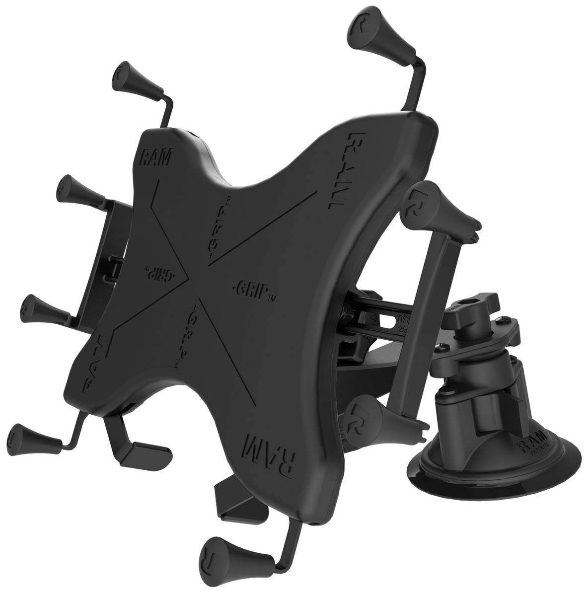 RAM Dual Articulating Suction Cup with Short Double Socket Arm and Universal RAM® X-Grip® Cradle for 10" Tablets - RAM-B-189-PIV1-A-UN9U - OC Mounts