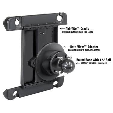 RAM Small Tough-Claw™ Base with Long Socket Arm, RAM® X-Grip® Cradle for 10" Tablets with Roto-View™ - RAM-B-400-C-UN9-ROTO1U - OC Mounts