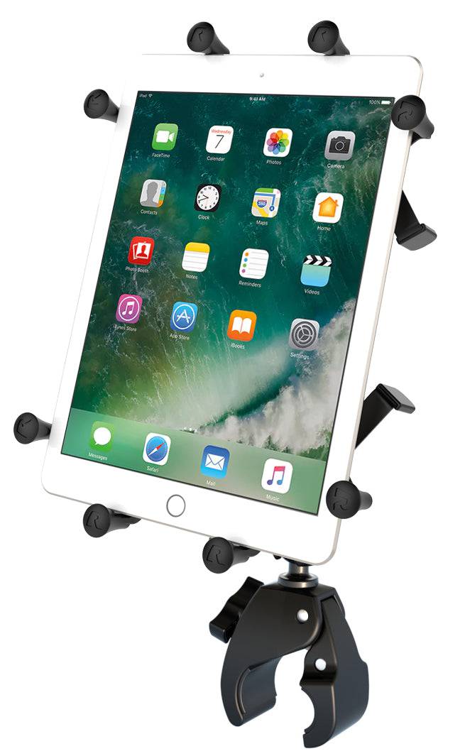 RAM Small Tough-Claw™ Base with Long Socket Arm, RAM® X-Grip® Cradle for 10" Tablets with Roto-View™ - RAM-B-400-C-UN9-ROTO1U - OC Mounts