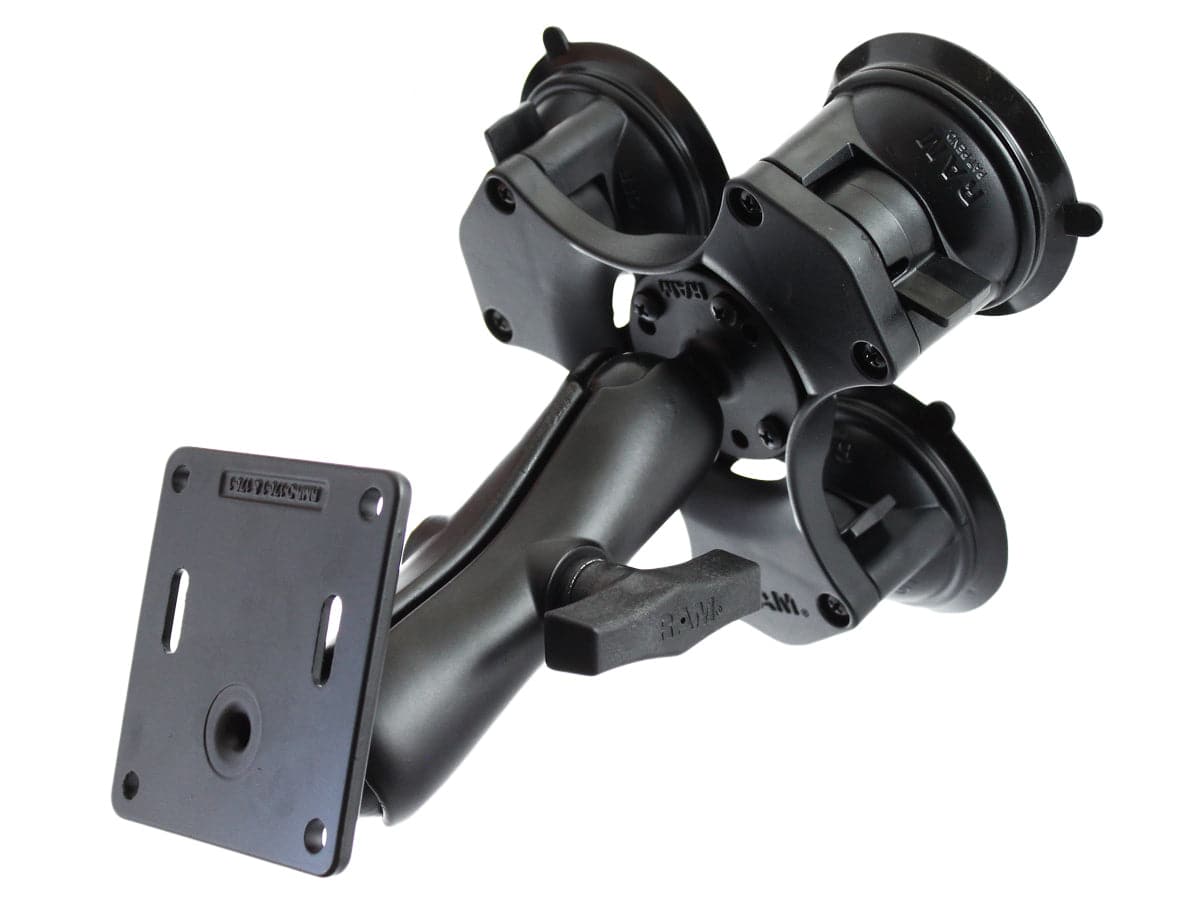 RAM Triple Suction Cup Base with Medium Length Double Socket Arm & 3.625" Square Base (VESA 75mm X 75mm Hole Pattern) - RAP-365-101-2461U - OC Mounts
