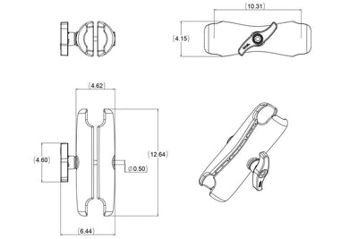 RAM Double Socket Arm for 3.38" Balls - RAM-E-201U - OC Mounts