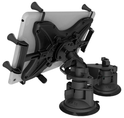 RAM Dual Articulating Suction Cup with Short Double Socket Arm and Universal RAM® X-Grip® Cradle for 10" Tablets - RAM-B-189-PIV1-A-UN9U - OC Mounts