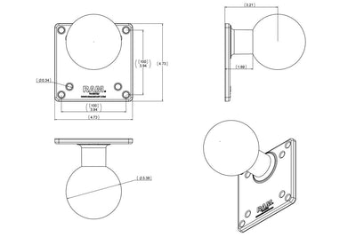 RAM 100mm X 100mm/75mm X 75mm VESA 4.75" Plate with 3.38" Diameter Ball - RAM-E-246U - OC Mounts