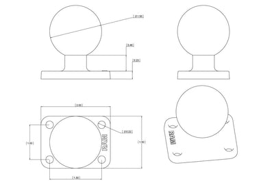 RAM C Size 1.5" Ball on Rectangular Plate with 1" x 1.5" 4-Hole Pattern - RAM-202U-152 - OC Mounts