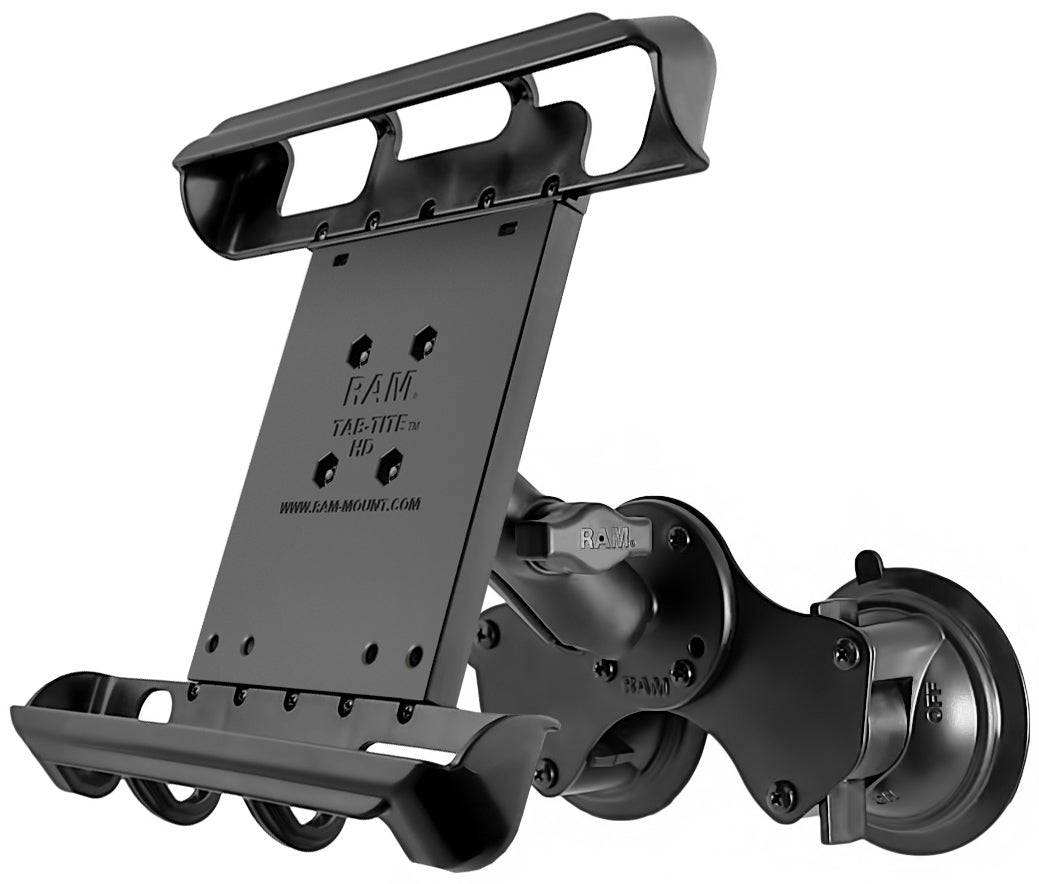RAM Double Twist-Lock™ Suction Cup Mount with Tab-Tite™ Universal Spring Loaded Cradle for 10" Tablets with HEAVY DUTY CASES - RAM-B-189-TAB8U - OC Mounts