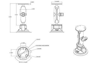 RAM Twist-Lock™ Suction Cup with Double Socket Arm and Round Base Adapter - RAM-B-166-202U - OC Mounts