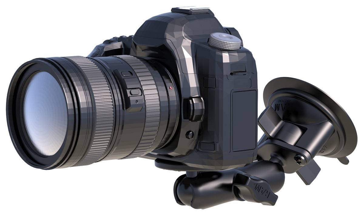 RAM Twist-Lock™ Suction Cup Mount with Round Base Adapter that contains a 1/4-20 Thread for Cameras - RAM-B-166-202AU - OC Mounts