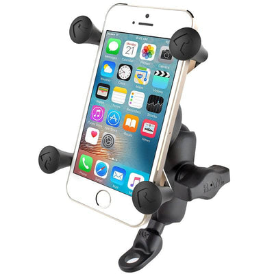 RAM 9mm Angled Base Motorcycle Mount with Short Double Socket Arm & Universal RAM® X-Grip® Cell/iPhone Cradle - RAM-B-272-A-UN7 - OC Mounts