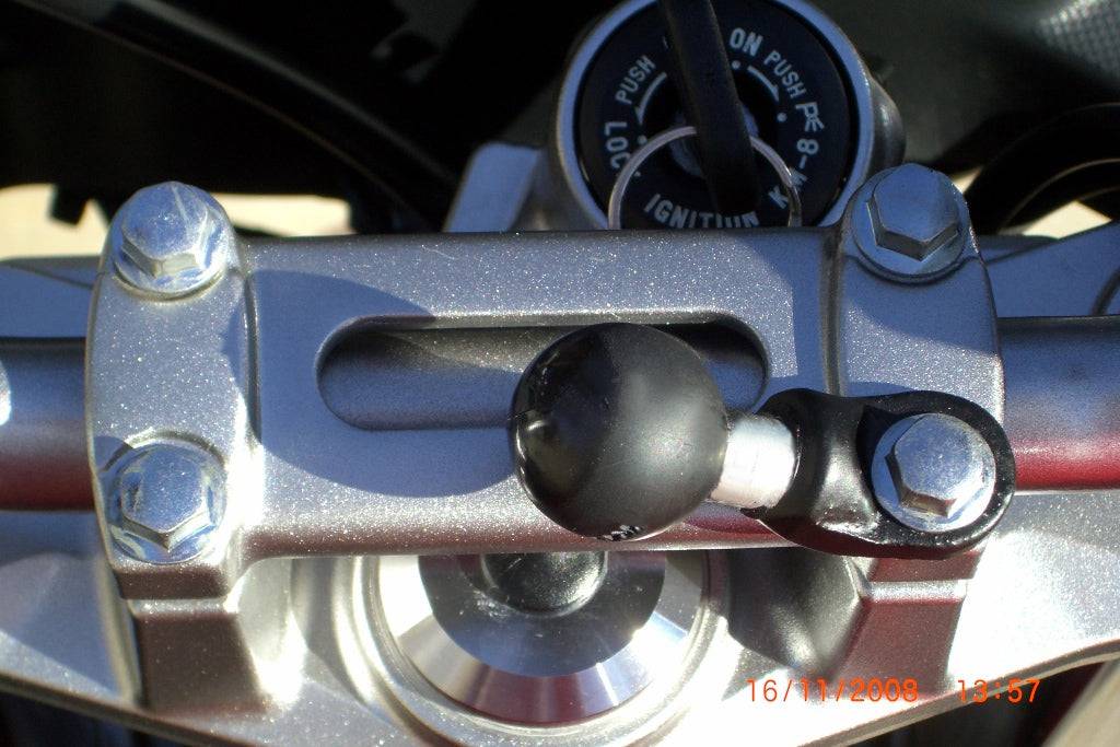 RAM 9mm Angled Base Motorcycle Mount with Short Double Socket Arm & Universal RAM® X-Grip® Cell/iPhone Cradle - RAM-B-272-A-UN7 - OC Mounts