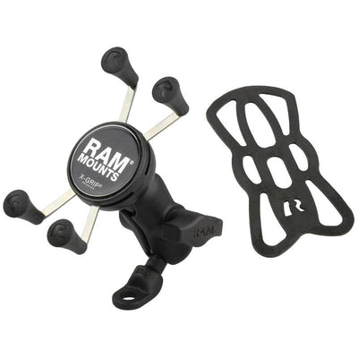 RAM 9mm Angled Base Motorcycle Mount with Short Double Socket Arm & Universal RAM® X-Grip® Cell/iPhone Cradle - RAM-B-272-A-UN7 - OC Mounts