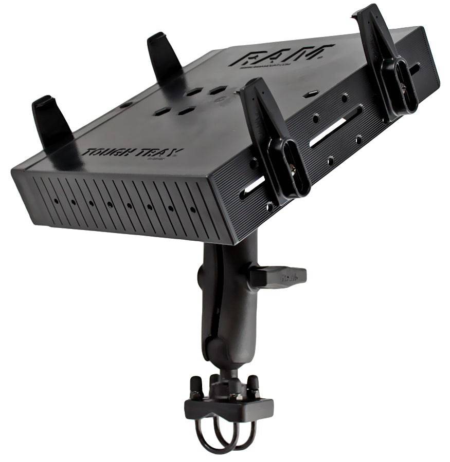 RAM C Size 1.5" Rail Mount with Double U-Bolt Base, Medium Length Double Socket Arm & Universal Laptop Tough-Tray™ Cradle - RAM-101-DAN1U - OC Mounts