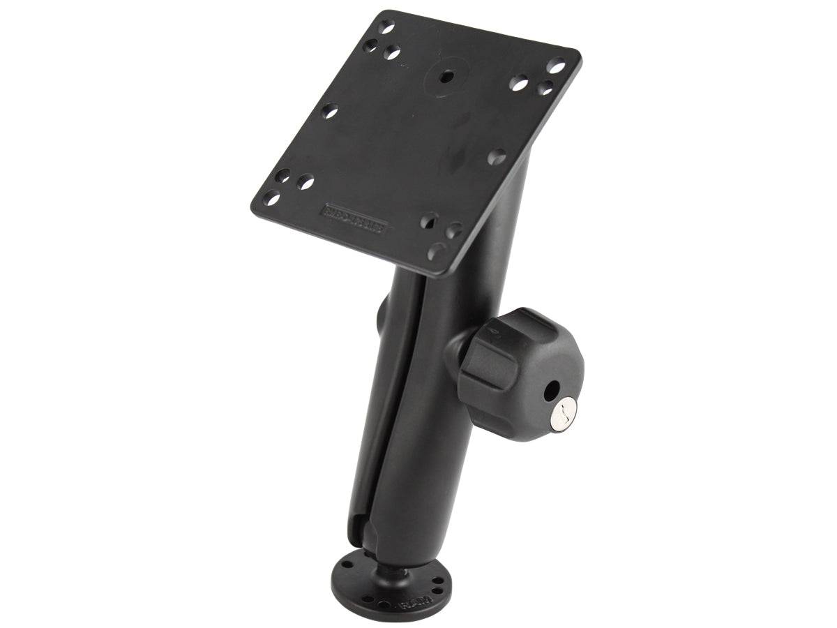 RAM 1.5" Ball Mount, 2.5" Round Plate AMPs Pattern, LONG Double Socket, 4.75" Square Plate & Locking Knob - RAM-101LU-D-246 - OC Mounts