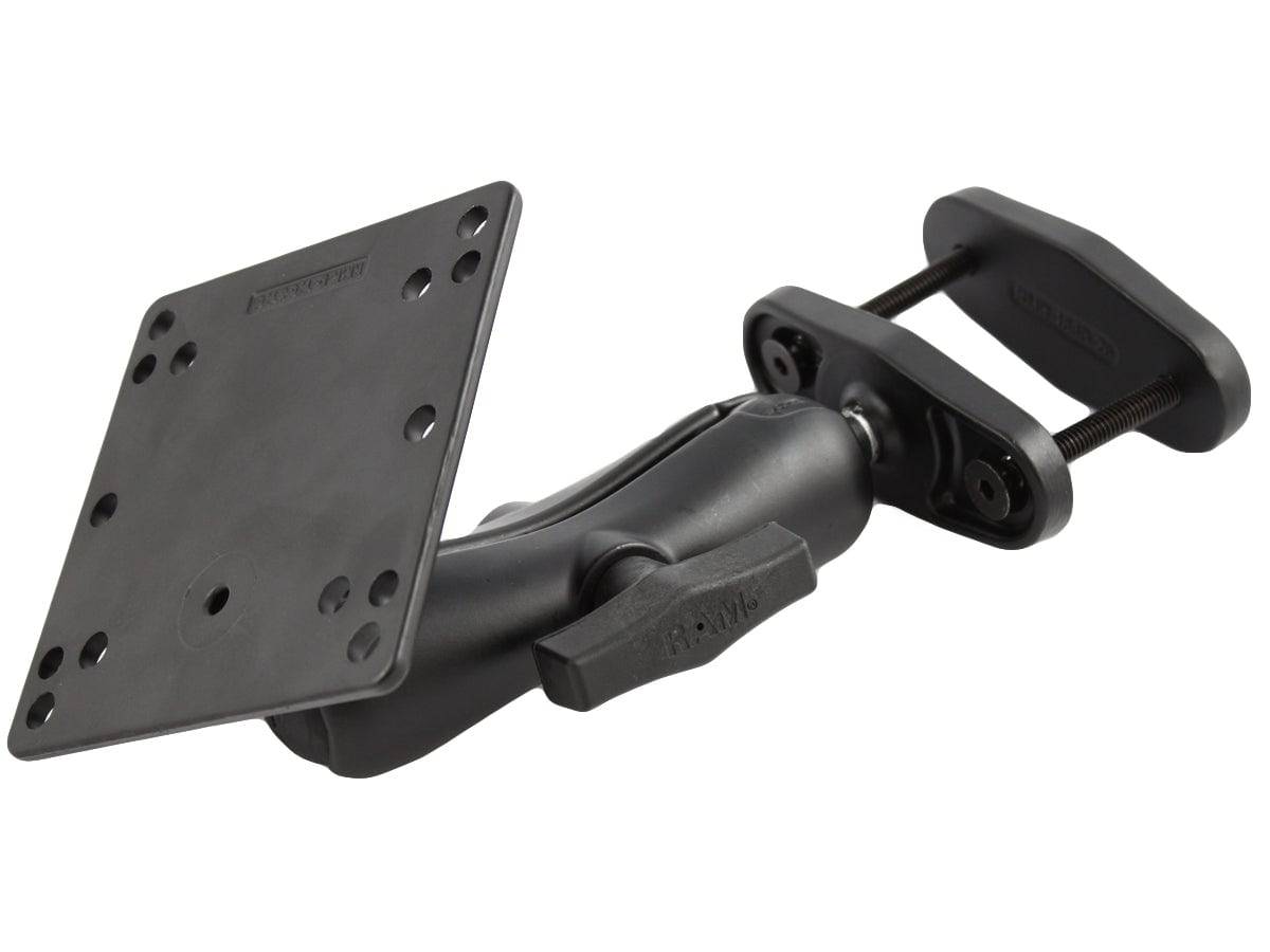RAM 2.5" Max Width Clamp Mount with 1.5" Ball Double Socket Arm & 4.75" Square Base (VESA 75mm and 100mm Hole Patterns) - RAM-246-247U-25 - OC Mounts