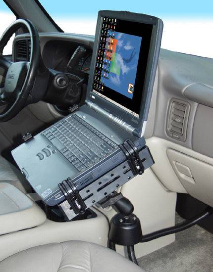 RAM Pod™ III Vehicle Mount with Single Pivot Swing Arm & Universal Tough-Tray™ Laptop Holder - RAM-316-3SW1U - OC Mounts