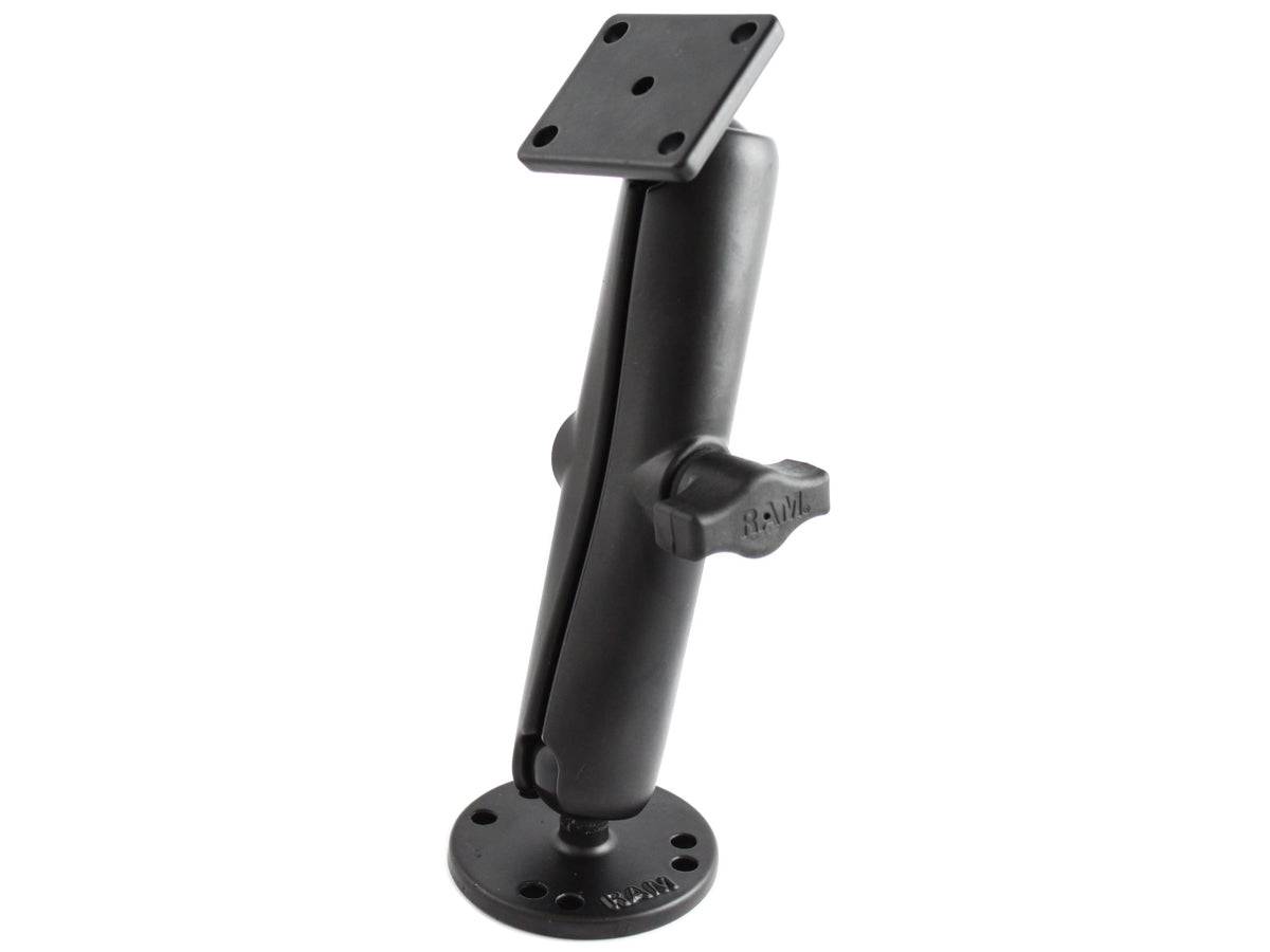 RAM 1" Ball Mount with Long Length Double Socket Arm, 2.5" Round Base & 2" x 1.7" Rectangular Plate AMPs Hole Pattern - RAM-B-139U-C - OC Mounts