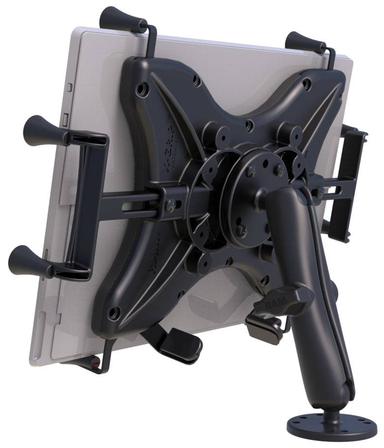RAM Flat Surface Mount with LONG Double Socket Arm & Universal RAM® X-Grip® for 12" Tablets - RAM-B-101-C-UN11U - OC Mounts