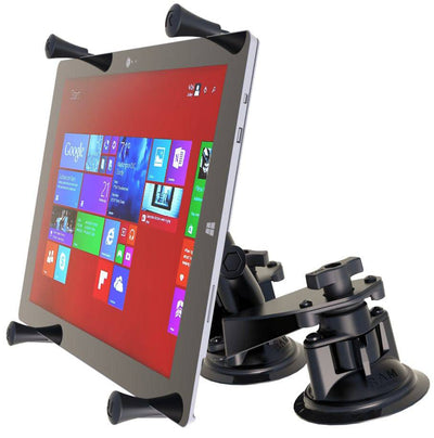 RAM Dual Articulating Suction Cup with Medium Length Double Socket Arm and Universal RAM® X-Grip® Cradle for 12" Large Tablets - RAM-B-189-PIV1-UN11U - OC Mounts