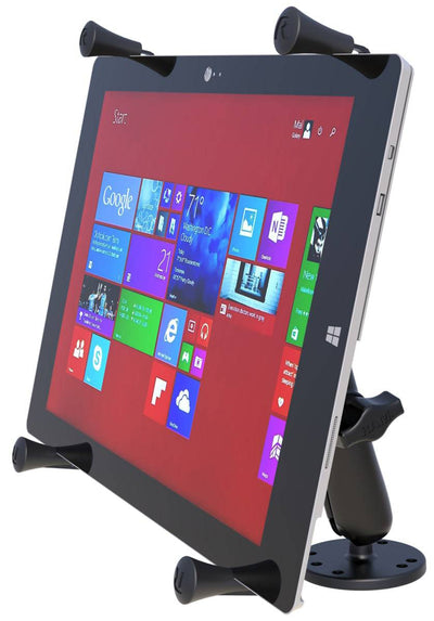 RAM Flat Surface Mount with LONG Double Socket Arm & Universal RAM® X-Grip® for 12" Tablets - RAM-B-101-C-UN11U - OC Mounts