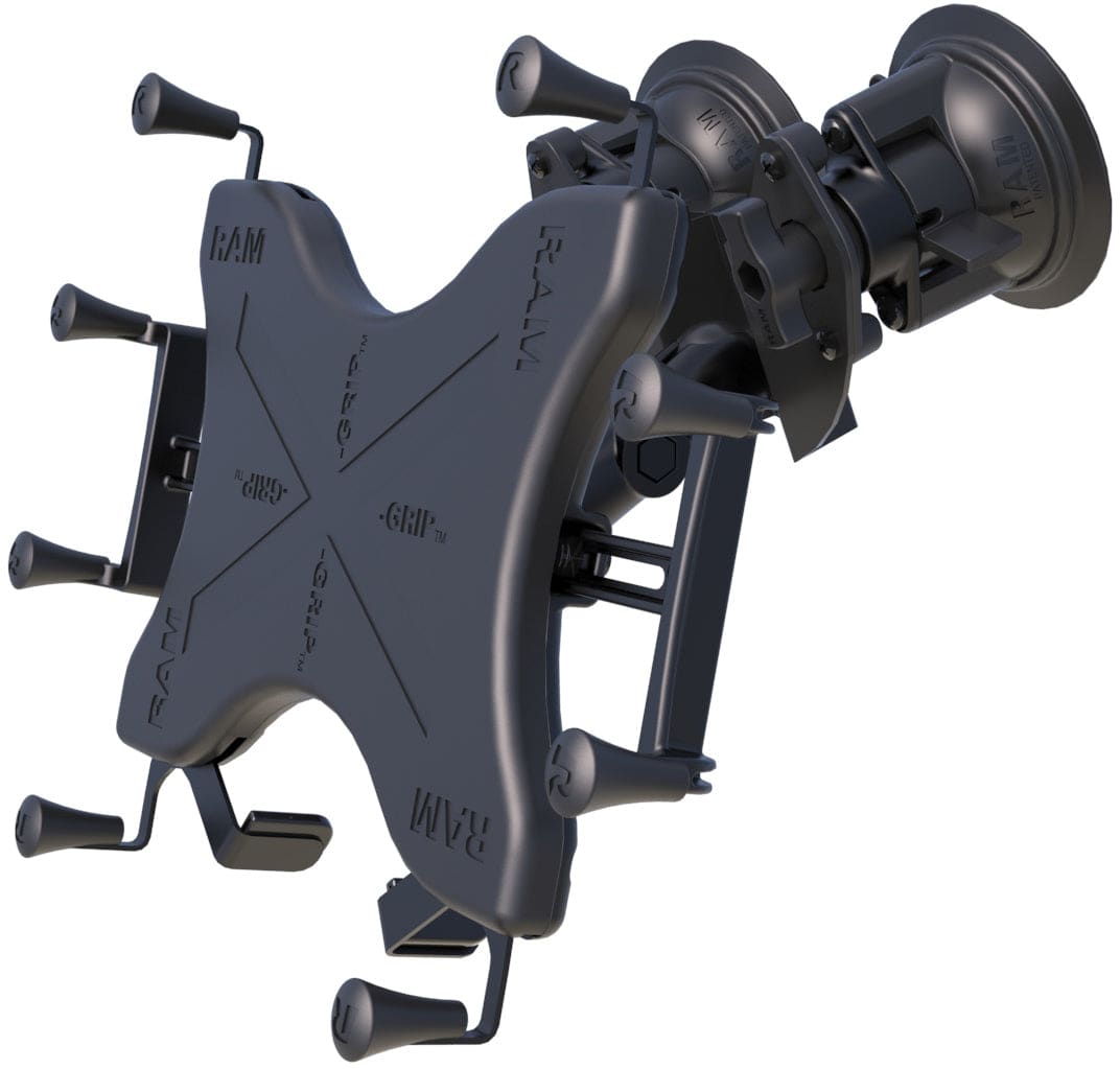 RAM Dual Articulating Suction Cup with Medium Length Double Socket Arm and Universal RAM® X-Grip® Cradle for 12" Large Tablets - RAM-B-189-PIV1-UN11U - OC Mounts