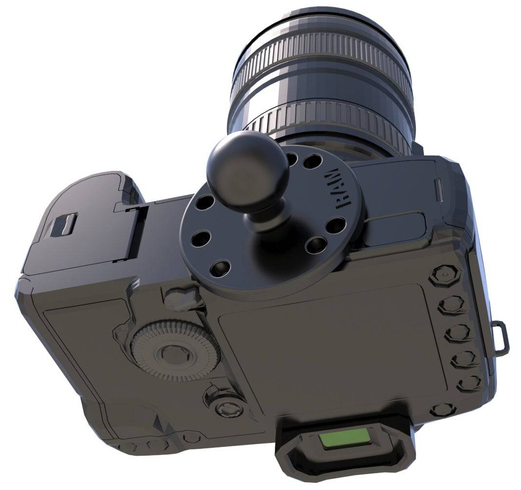 RAM Strap Clamp, Roll Bar Mount with Medium Length Double Socket Arm & 2.5" Dia. Round Base with 1/4-20 Male Threaded Post - RAM-B-149Z-2-202AU - OC Mounts