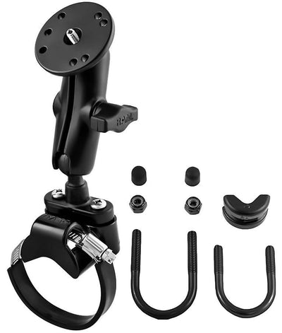 RAM Strap Clamp, Roll Bar Mount with Medium Length Double Socket Arm & 2.5" Dia. Round Base with 1/4-20 Male Threaded Post - RAM-B-149Z-2-202AU - OC Mounts