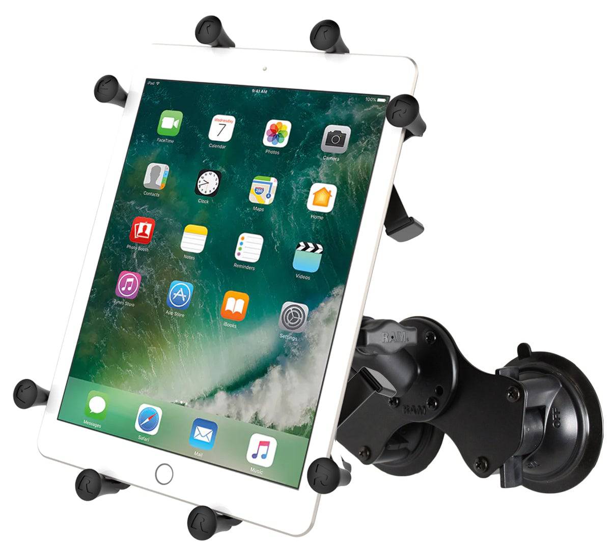 RAM Dual Suction Cup Mount with Long Arm, and Universal RAM® X-Grip® Holder for 10" Tablets - RAM-B-189-C-UN9U - OC Mounts