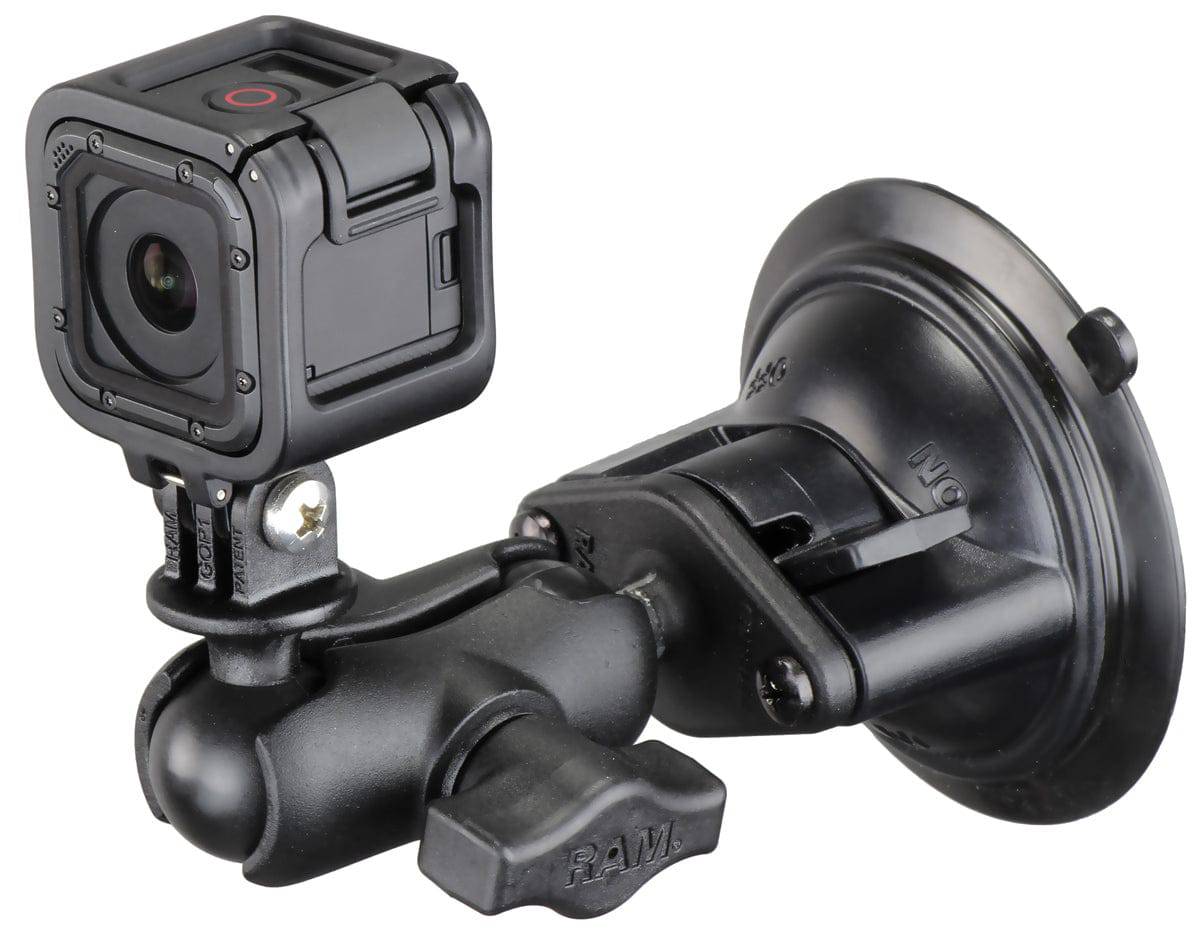 RAM Twist-Lock™ Suction Cup Mount with Short Double Socket Arm & Universal Action Camera Adapter - RAM-B-166-A-GOP1U - OC Mounts