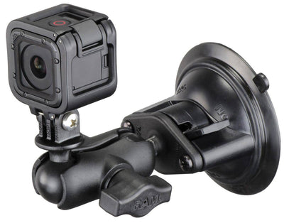 RAM Twist-Lock™ Suction Cup Mount with Short Double Socket Arm & Universal Action Camera Adapter - RAM-B-166-A-GOP1U - OC Mounts
