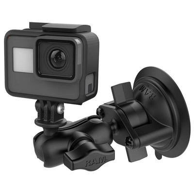 RAM Twist-Lock™ Suction Cup Mount with Short Double Socket Arm & Universal Action Camera Adapter - RAM-B-166-A-GOP1U - OC Mounts