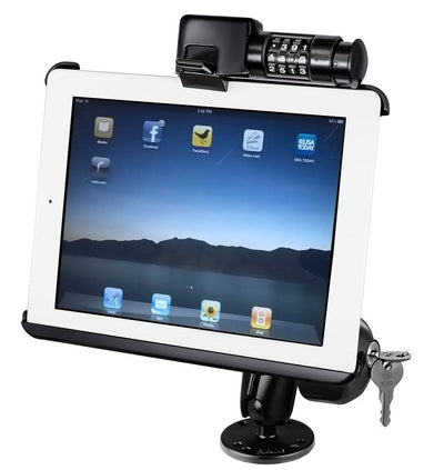 RAM Locking Flat Surface Mount, Latch-N-Lock Model Specific Cradle for Apple new iPad, iPad 2 & iPad 1 WITHOUT CASE, SKIN, SLEEVE - RAM-B-138-AP8LU - OC Mounts